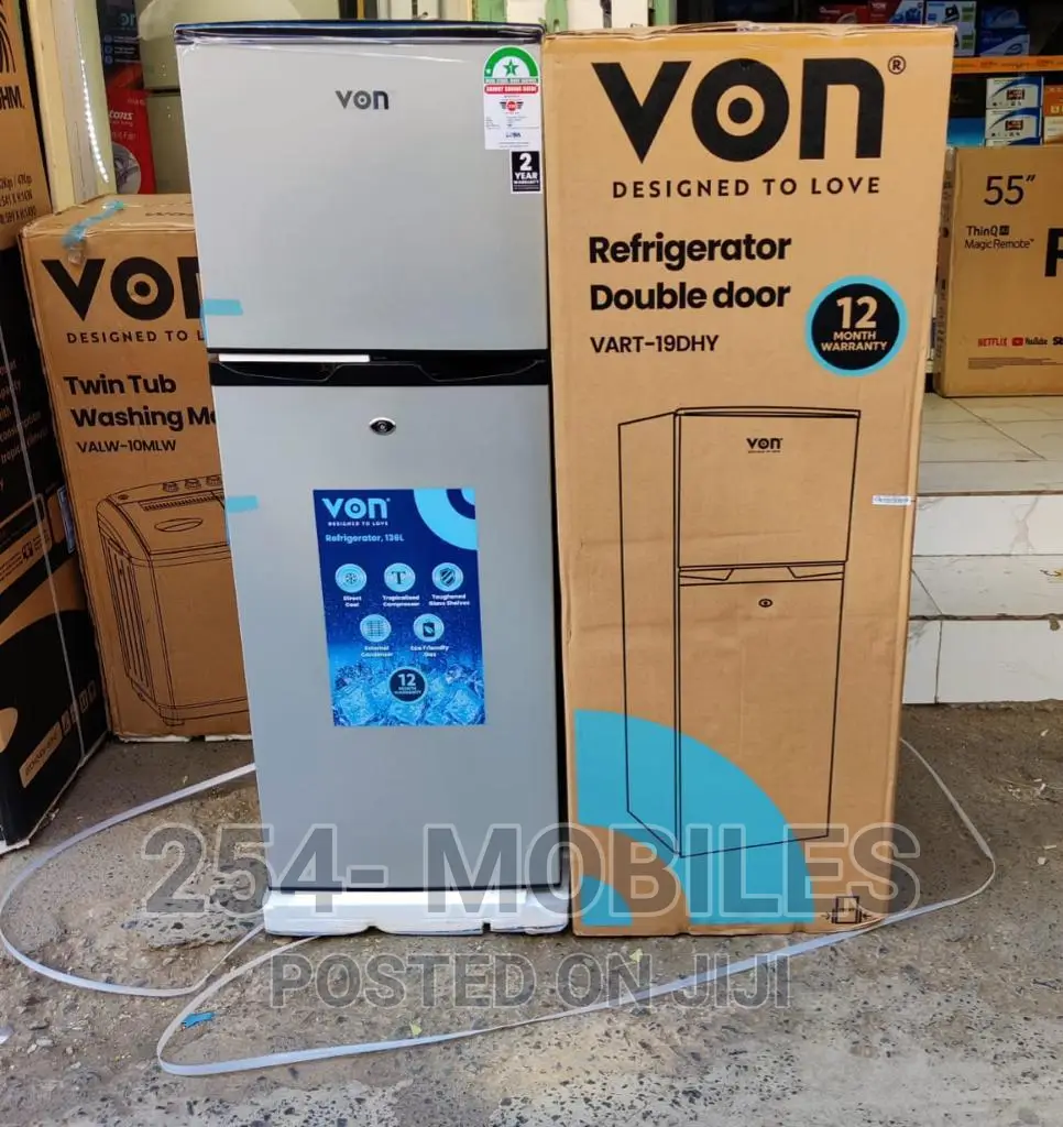 Von VART-19DHS Double Door Fridge 136L - Silver