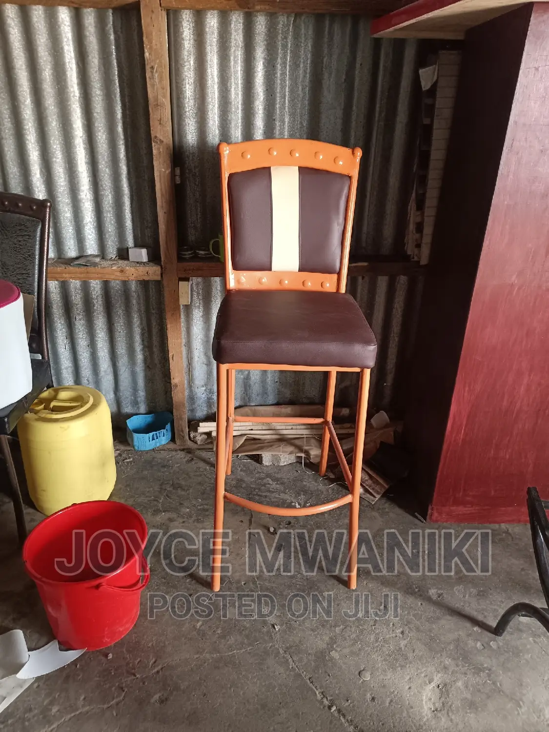 High Stool Chair, Powder Coated Orange Colour.