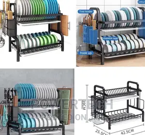 2 Tier Heavy Duty Dish Rack With Cutlery Holder.