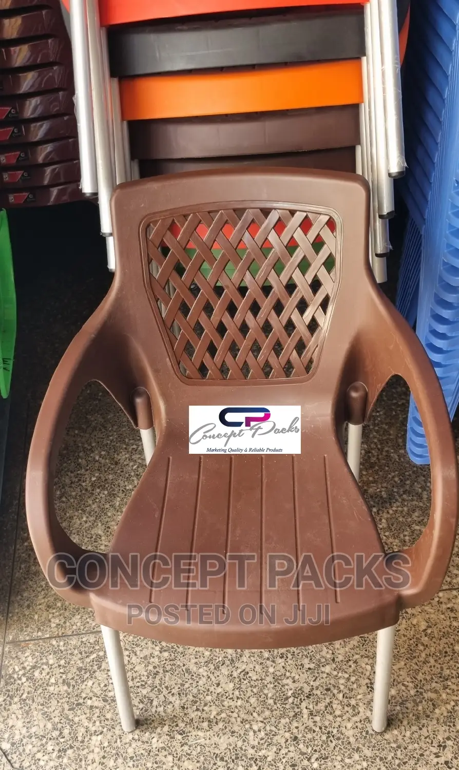 Brown Complast Metal Tubing Leg Chair