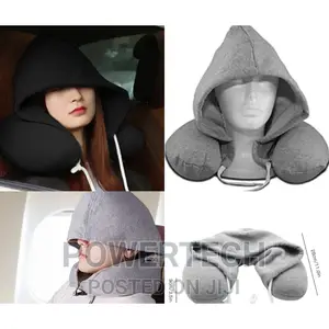 Microfiber Travel Neck Pillow With Hoodie - Grey