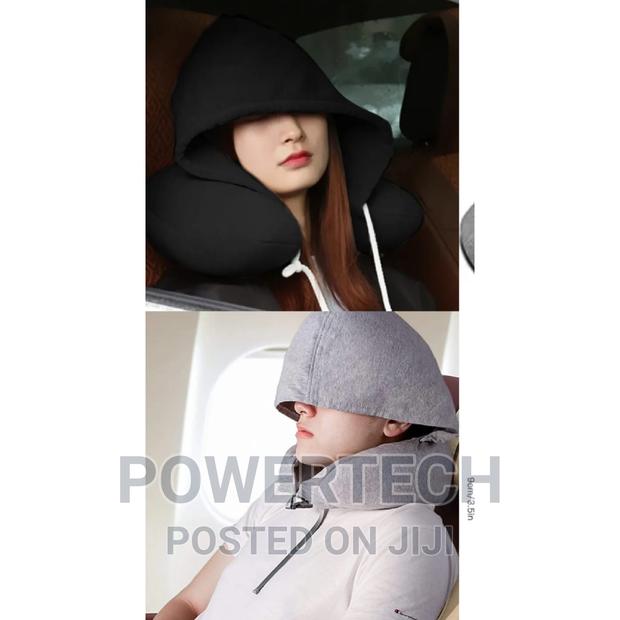 Microfiber Travel Neck Pillow With Hoodie - Grey