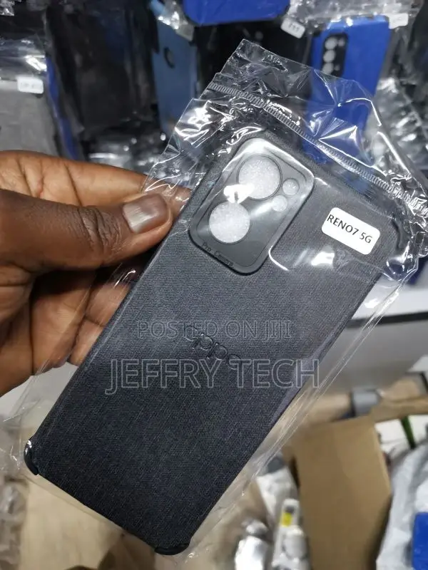 Oppo Reno 7 5G Cover Black Jeans Fabric Texture Leather So