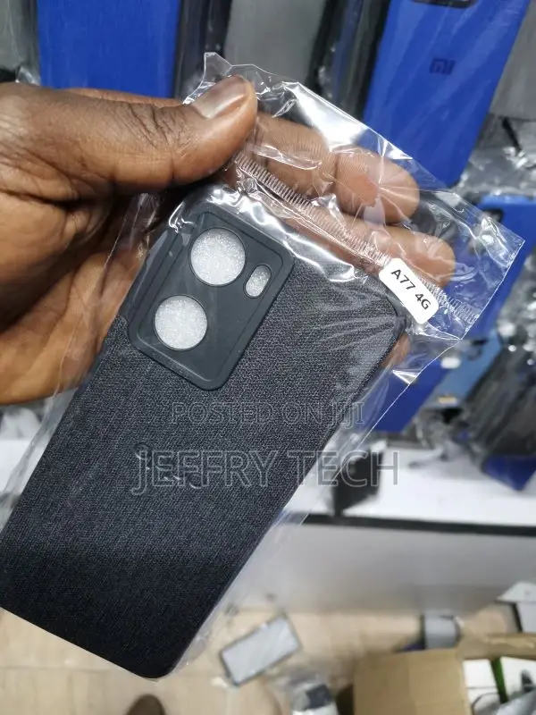 Oppo A77 Cover Black Jeans Fabric Texture Leather So