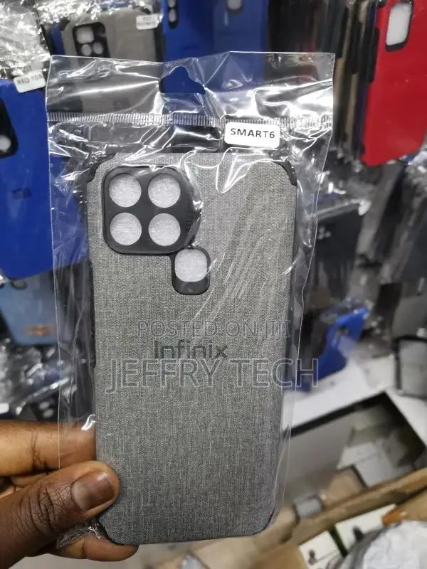 Infinix Smart 6 Cover Black Jeans Fabric Texture Leather So