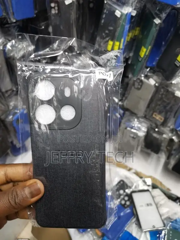Tecno Pop 7 Gray Fabric Jeans Texture Camera Protection Case