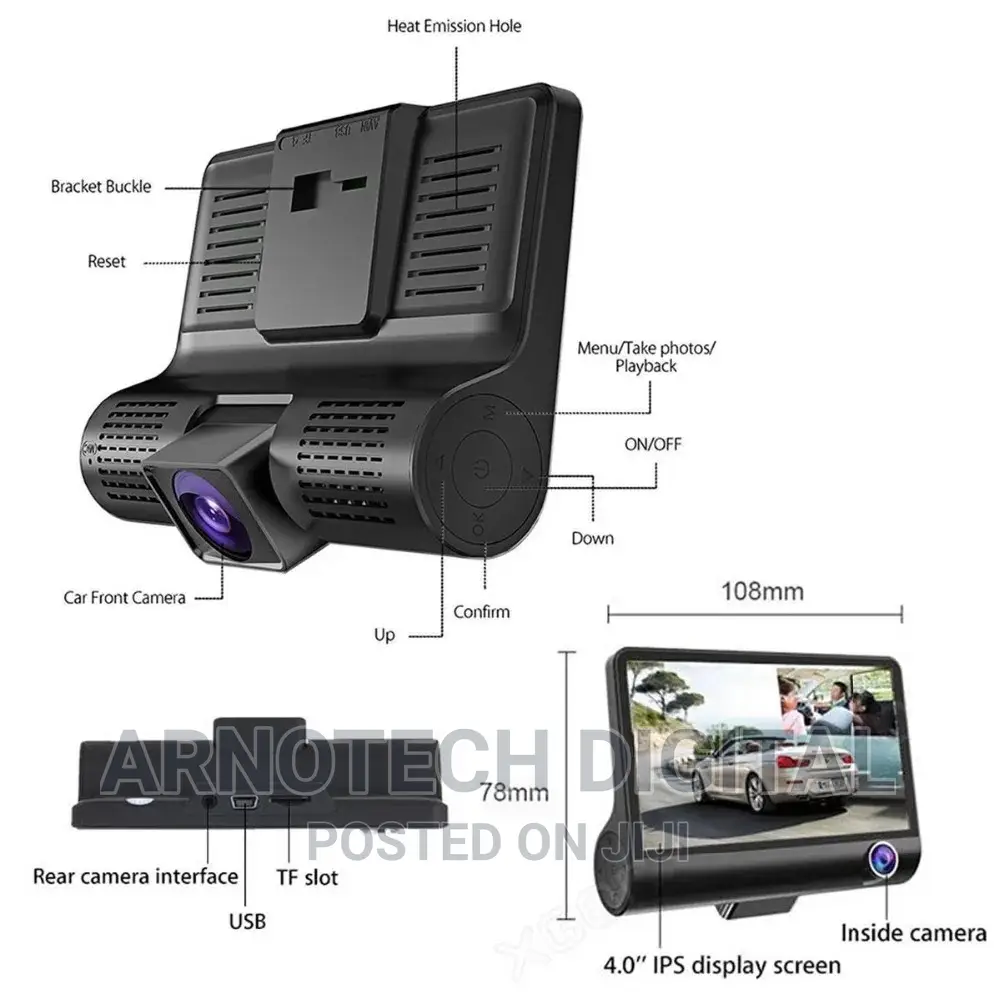 3 Cameras 4 Inch 3 Lens Car DVR
