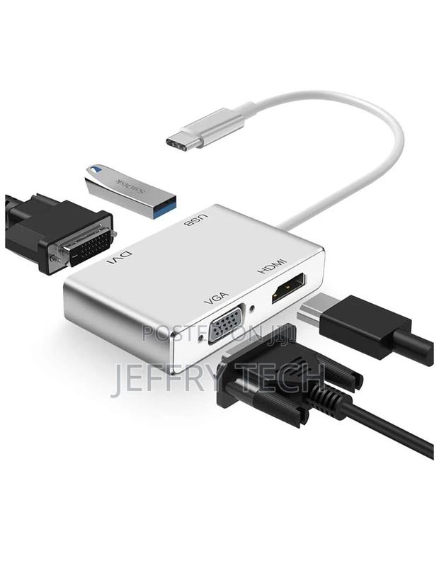 Multiport 4-in-1 USB Type-C to VGA/DVI/HDMI/USB Port Adapter
