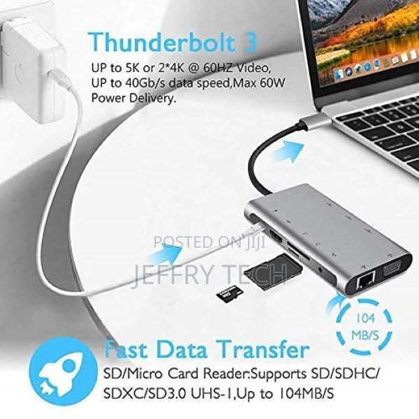 10 in 1 USB C Hub Adapter, Dongle Type C Aluminum Hub Adapte - thumbnail 3