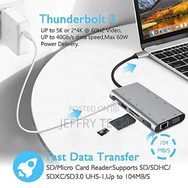 10 in 1 USB C Hub Adapter, Dongle Type C Aluminum Hub Adapte