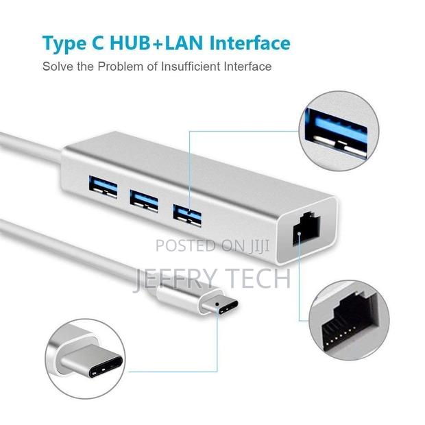 USB 3.1 Type C to 3 Ports USB 2.0 Hub With Ethernet Network - thumbnail 3