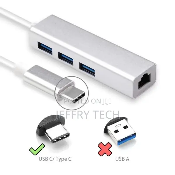 USB 3.1 Type C to 3 Ports USB 2.0 Hub With Ethernet Network