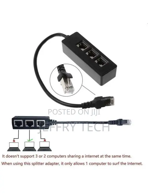 RJ45 Splitter Adapter, RJ45 1 Male to 3 Female Ports Socket