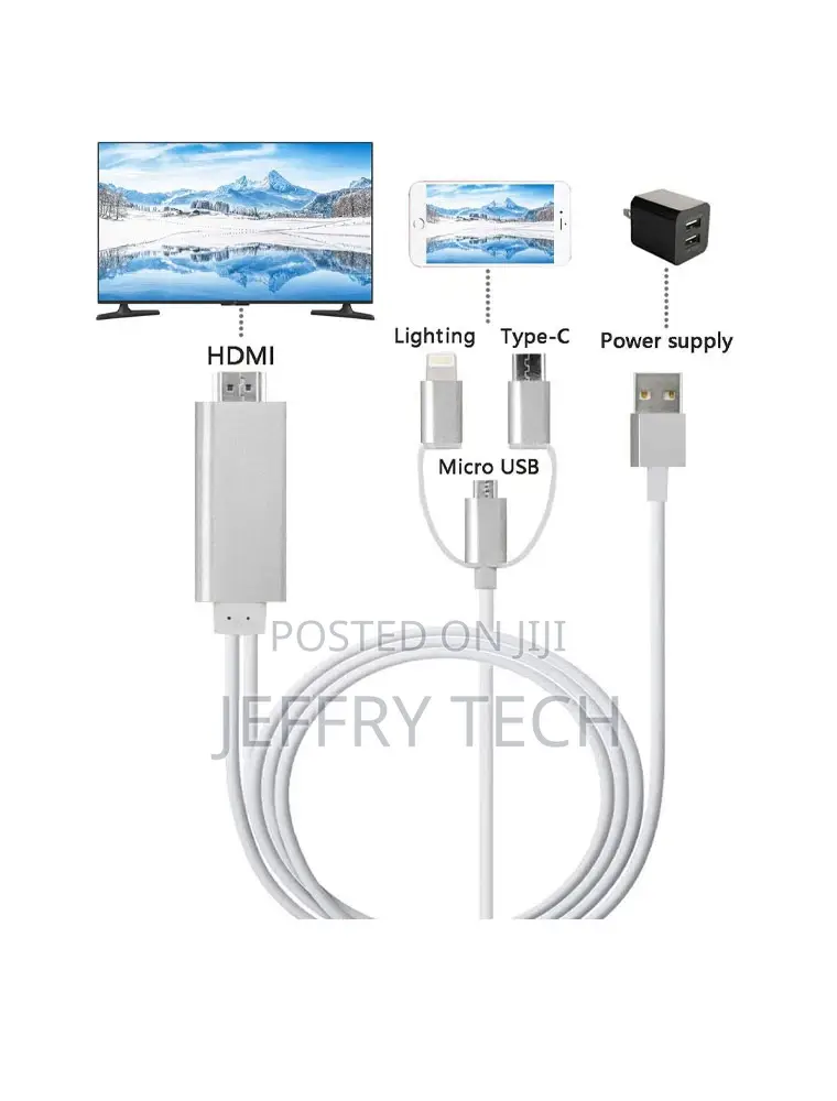 3-in-1 Lighting/Type-C/Micro USB to HDMI Cable for IOS and A