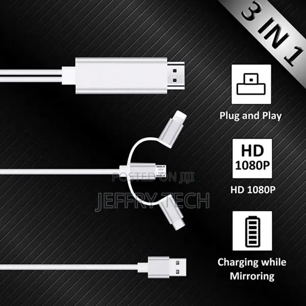 3-in-1 Lighting/Type-C/Micro USB to HDMI Cable for IOS and A