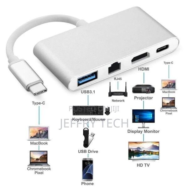 4-in-1 TYPE C Hub to HDMI Gigabit Lan RJ45 Ethernet Adapter