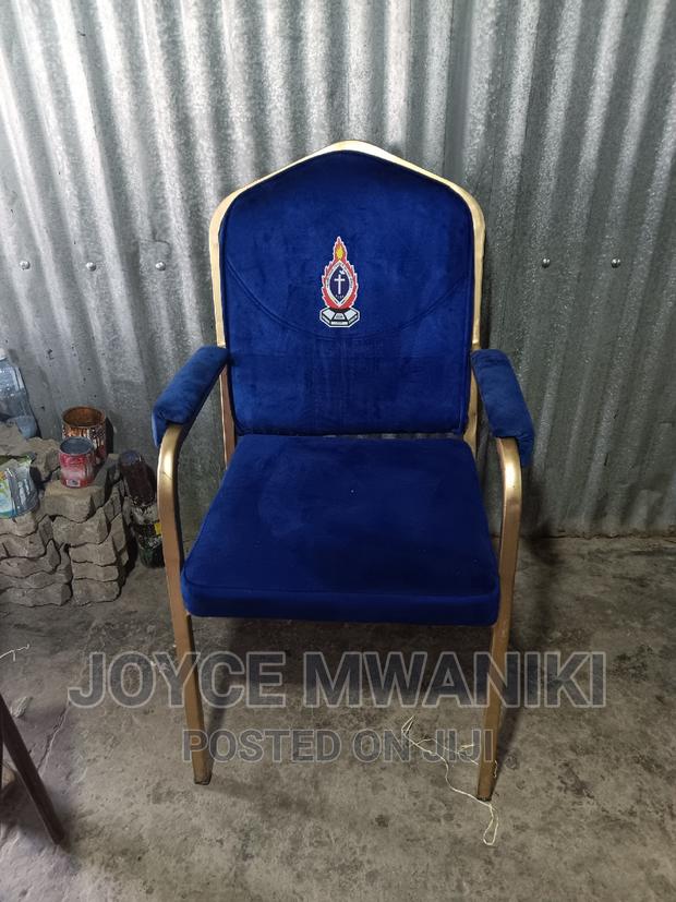 Church Chair With Armrest and Logo Dark Blue.