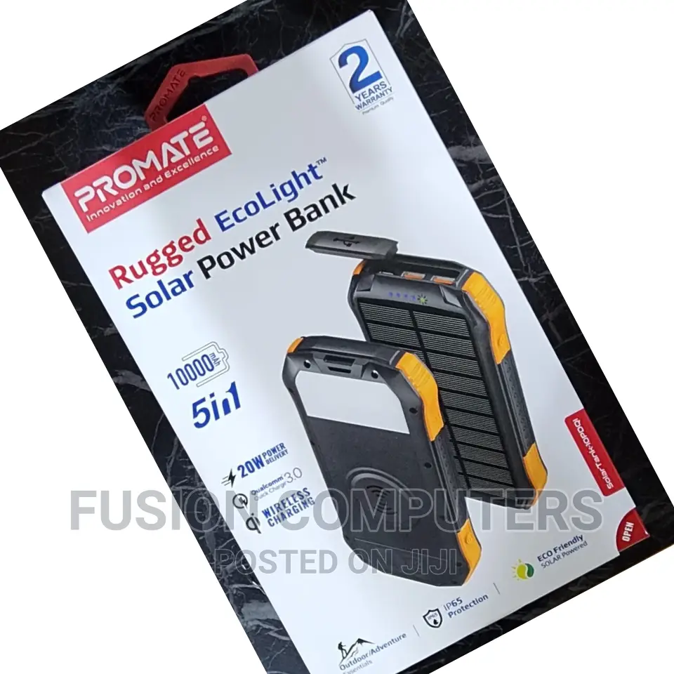 Promate 10000mah Rugged Ecolighttm Solar Power Bank