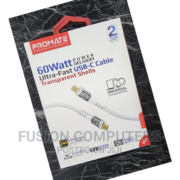 PROMATE 60W Power Delivery USB-C Cable Transparent Shells - thumbnail 2
