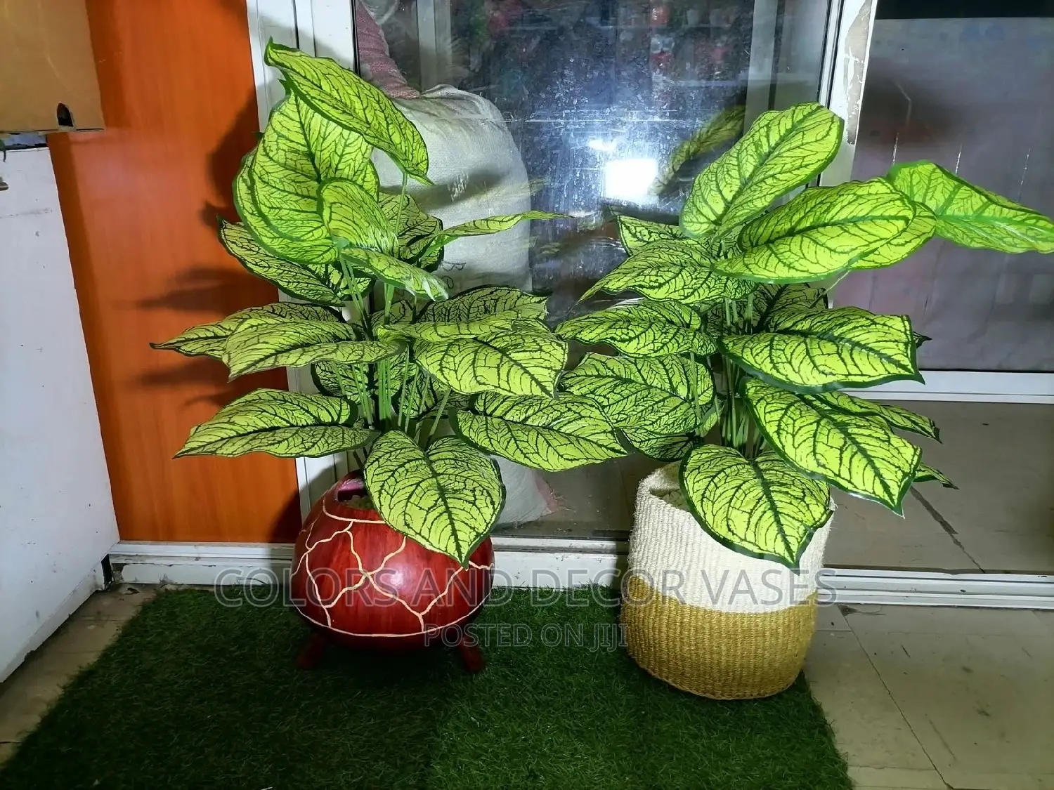Calabash and Basket With Artificial Plants