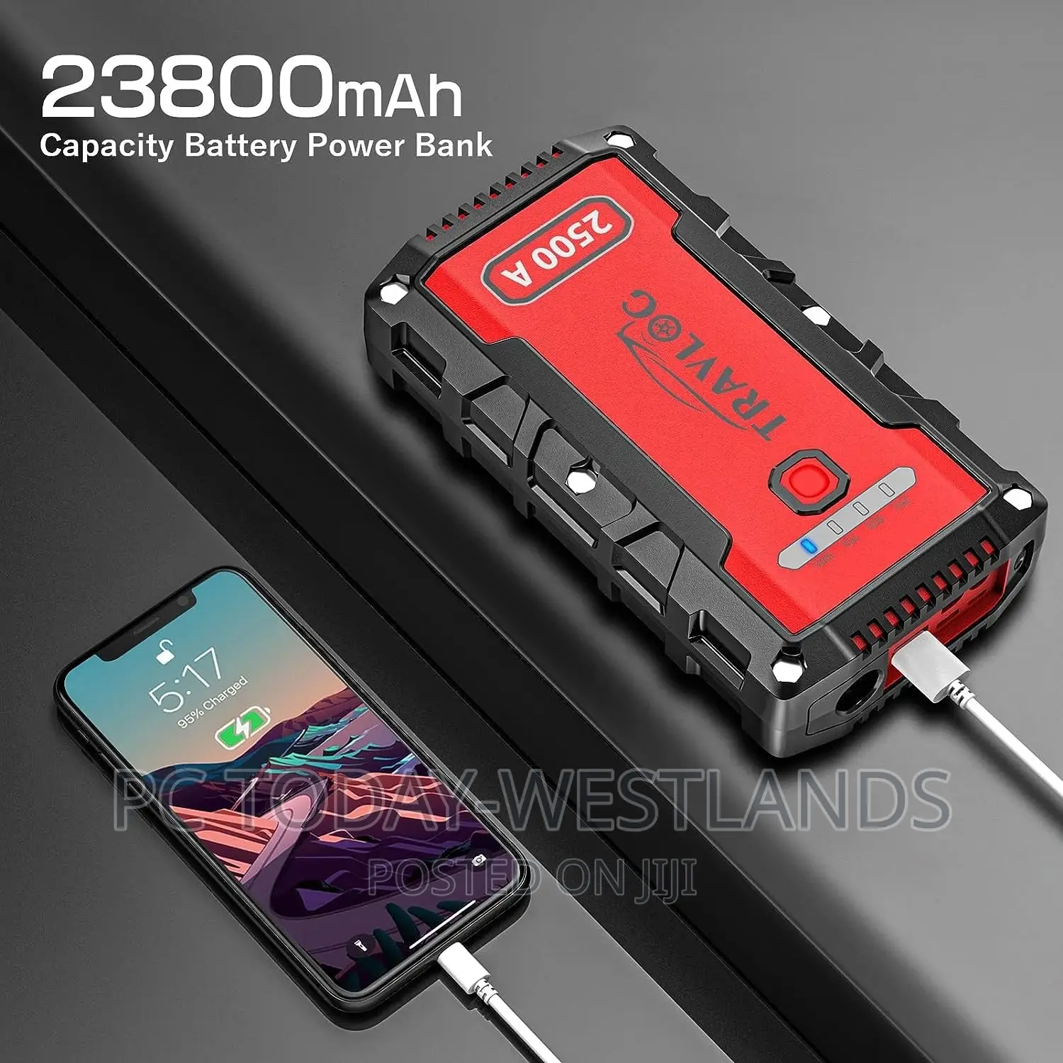 Travlog Battery Jump Starter, Portable 2500 Amp 12-Volt