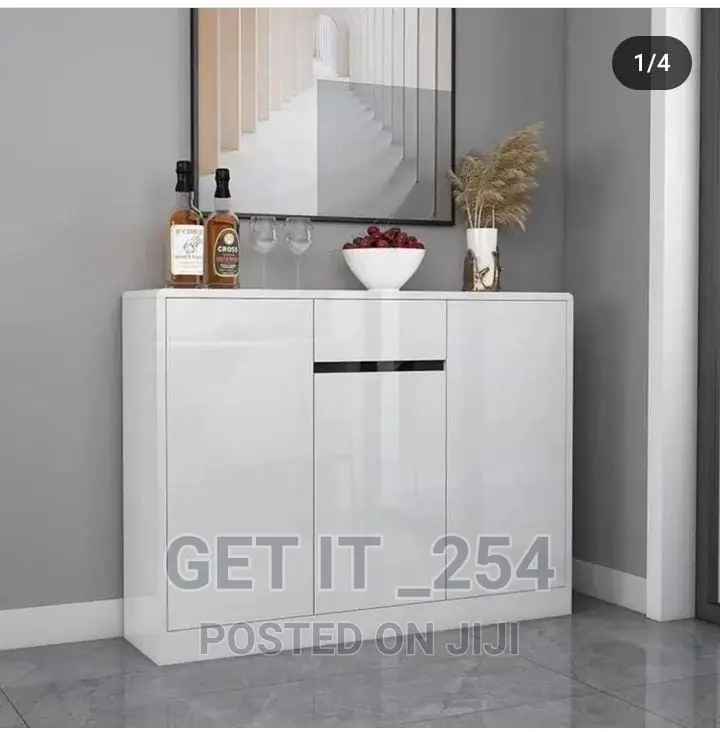 Glossy White/Black Wooden Buffet Cabine: 120cm X 90cm X 30cm