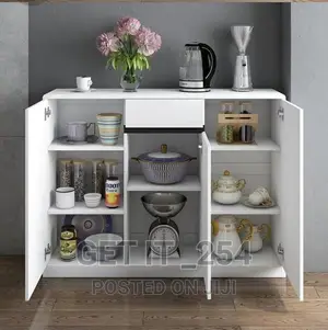 Glossy White/Black Wooden Buffet Cabine: 120cm X 90cm X 30cm