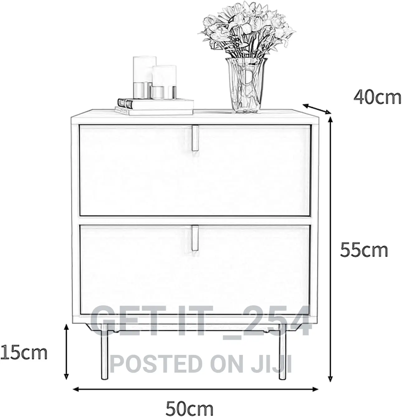 2 Drawer Bedside Table 
Size: 45cm X 35cm X 50cm