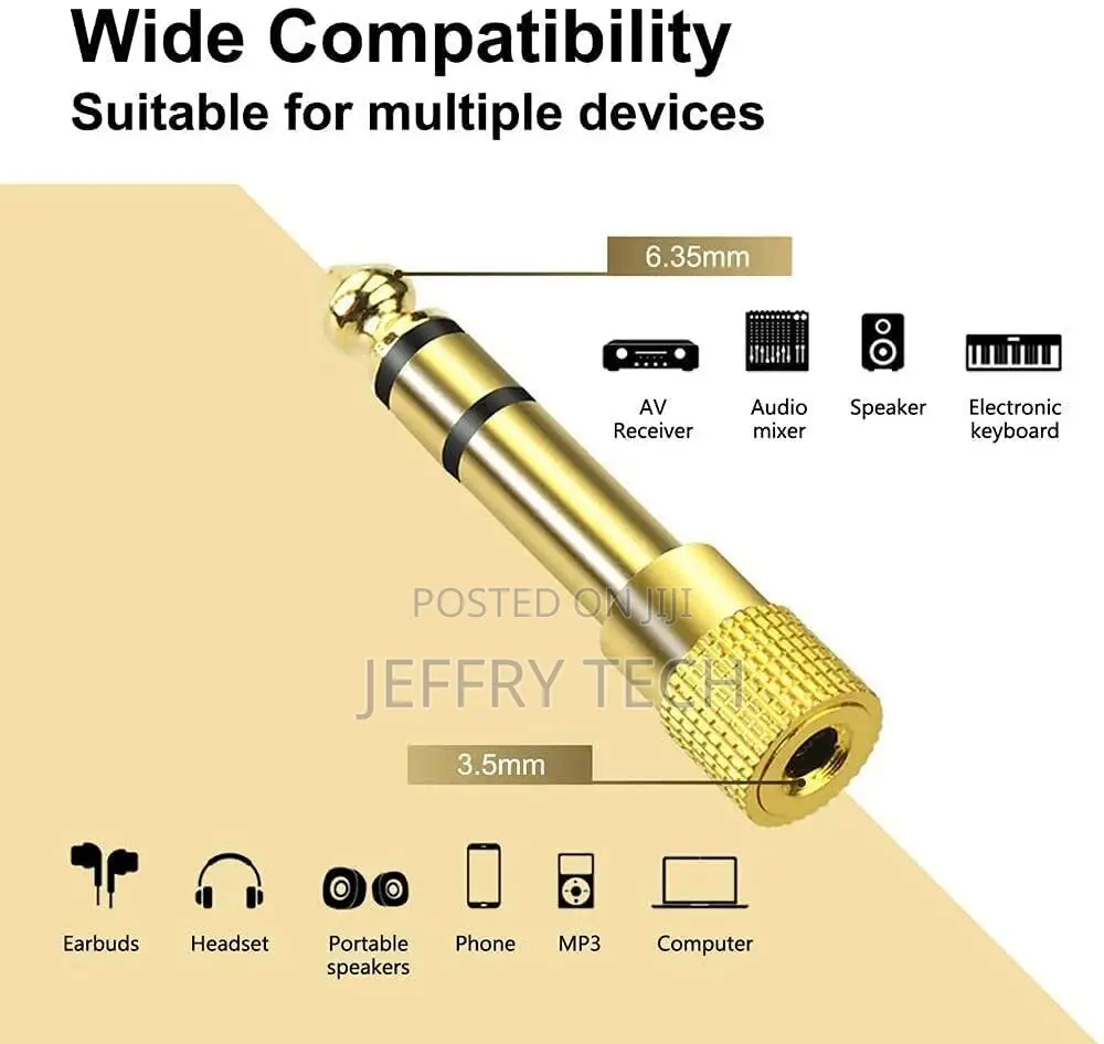 2PCS 6.35mm 1/4" Male to 3.5mm 1/8" Female Jack Stereoheadph