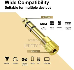 2PCS 6.35mm 1/4" Male to 3.5mm 1/8" Female Jack Stereoheadph