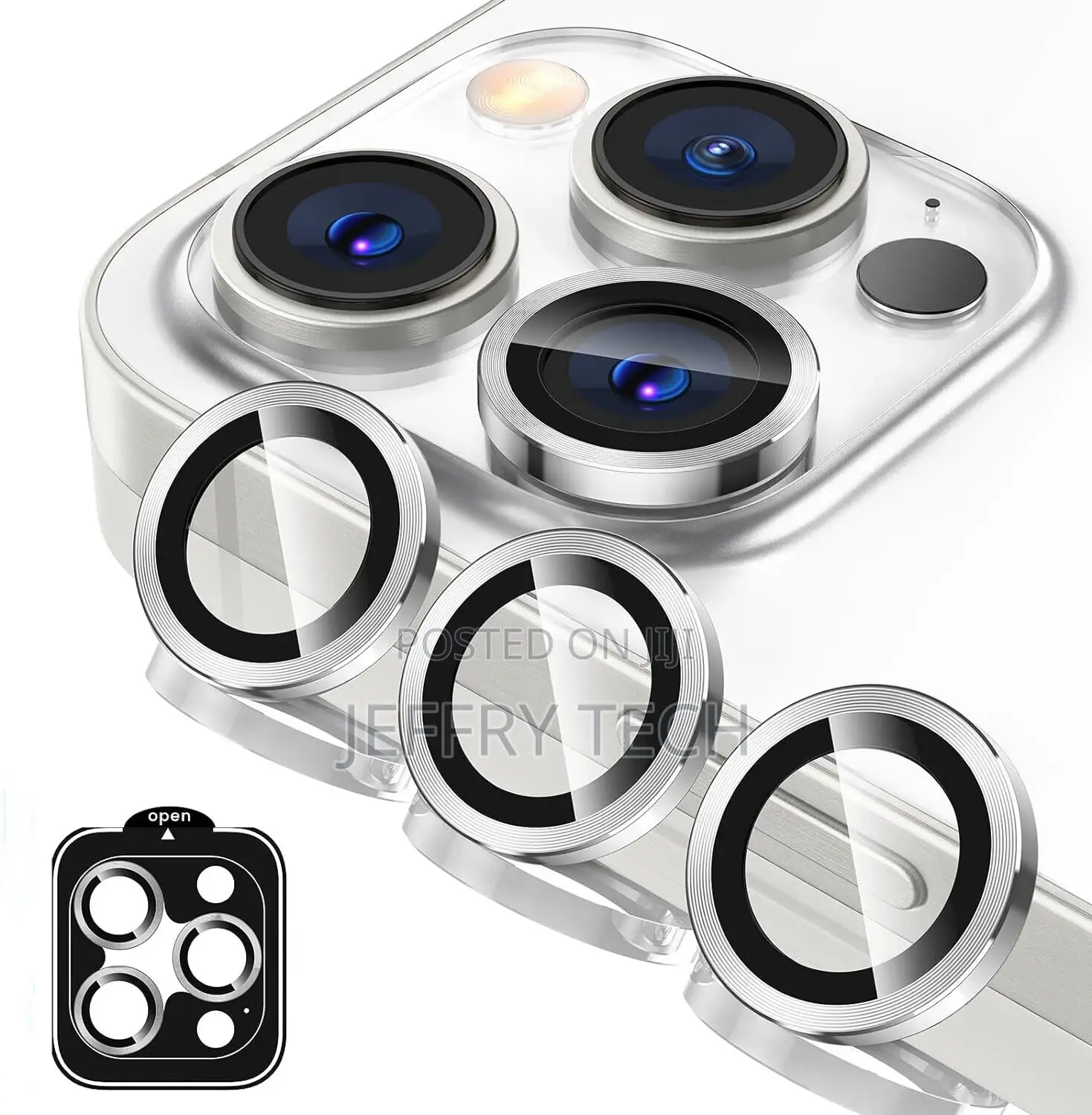 iPhone 15 Pro Max 15 Plus 15 Metal Ring Tempered Glass Came