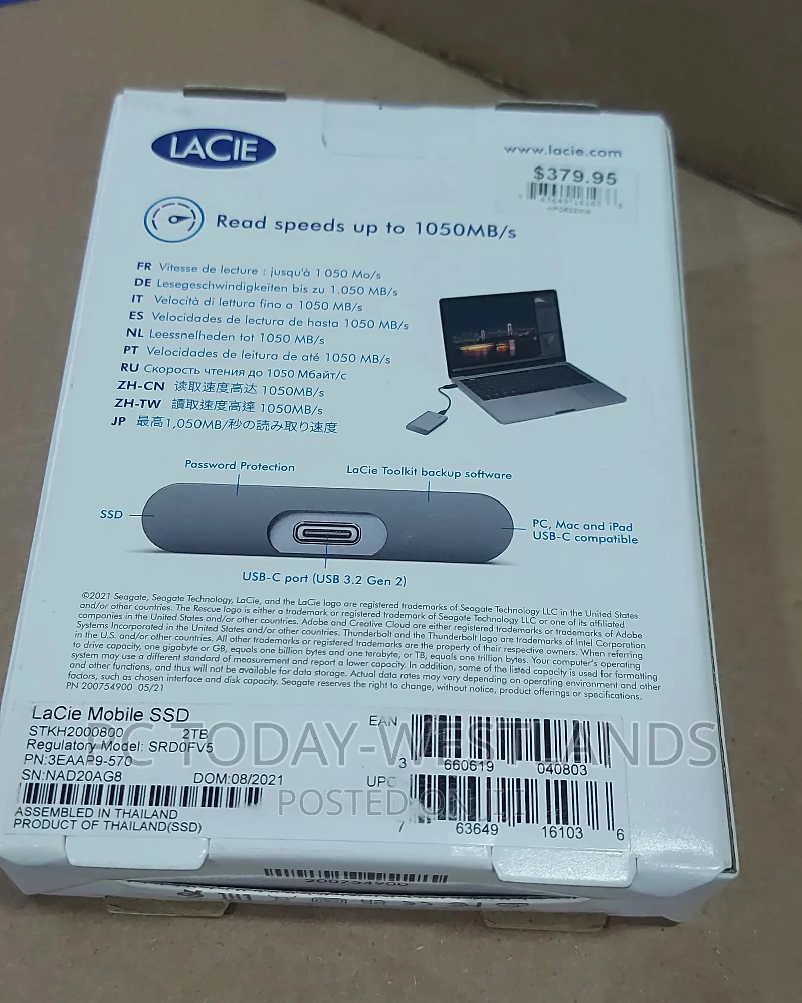 Lacie Portable SSD 2tb External Solid State Drive Usb-C Mac