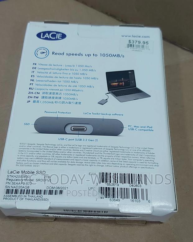 Lacie Portable SSD 2tb External Solid State Drive Usb-C Mac - thumbnail 3
