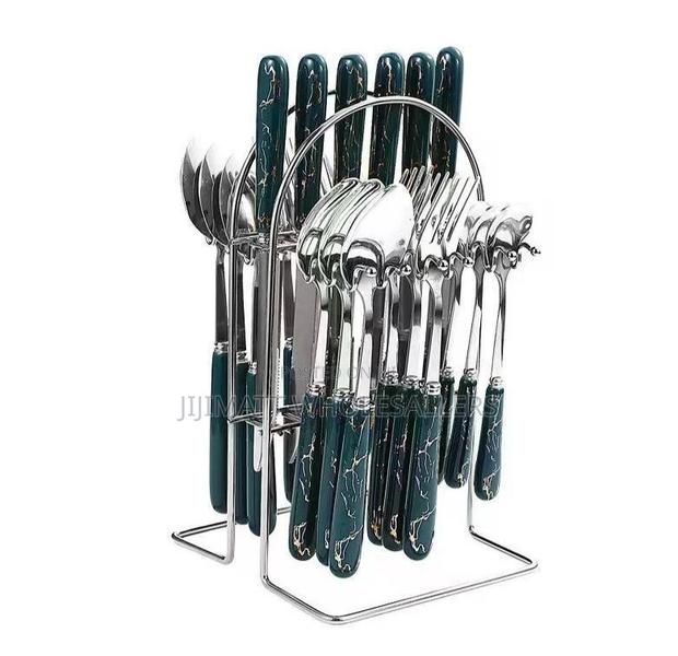 24PC Cutlery Set (SILVER COLOUR With Green Handle