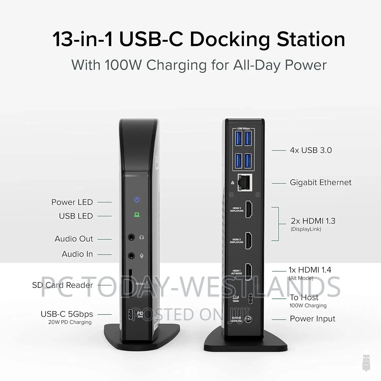 Plugable 13-in-1 USB-C Triple Monitor Docking Station With