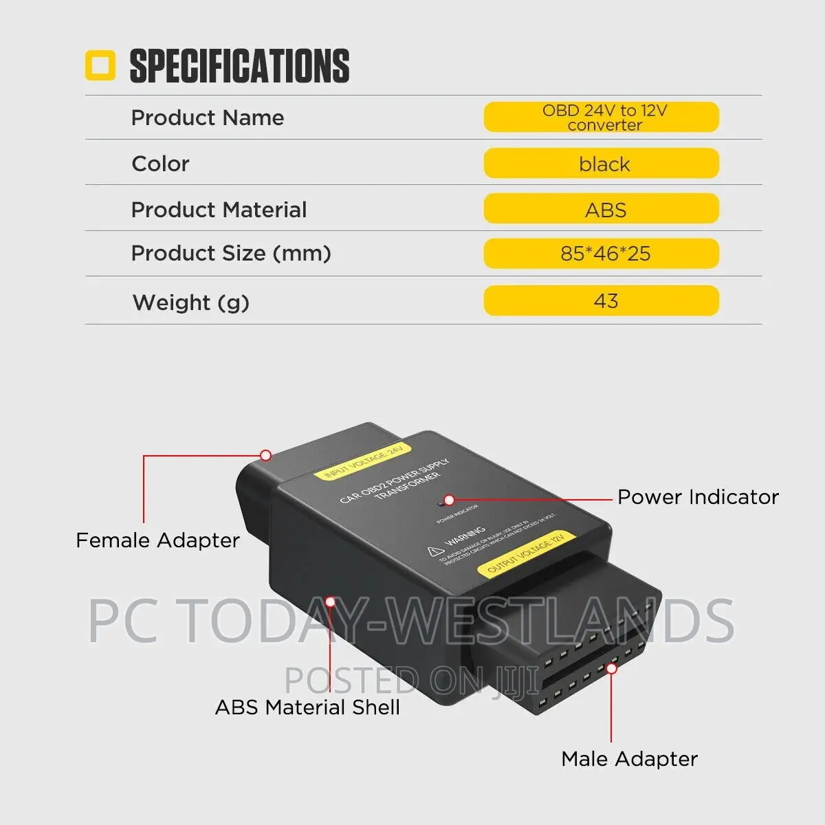 OBD2 24V to 12V Step Down Converter Power Adapter 16pin