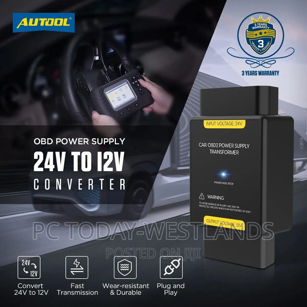OBD2 24V to 12V Step Down Converter Power Adapter 16pin