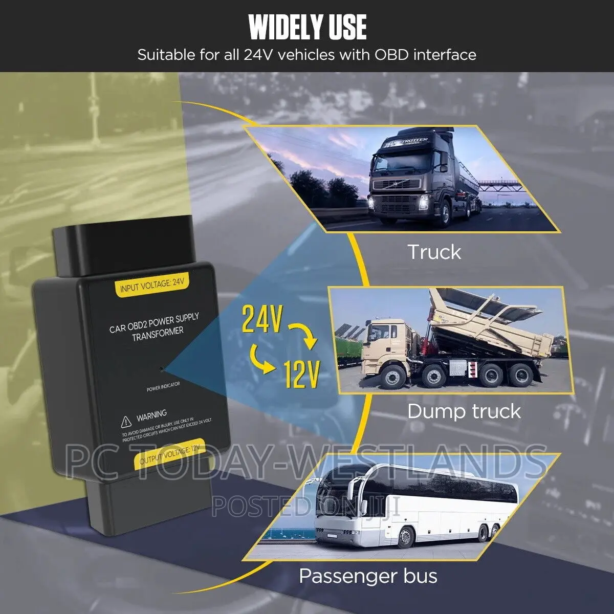 OBD2 24V to 12V Step Down Converter Power Adapter 16pin