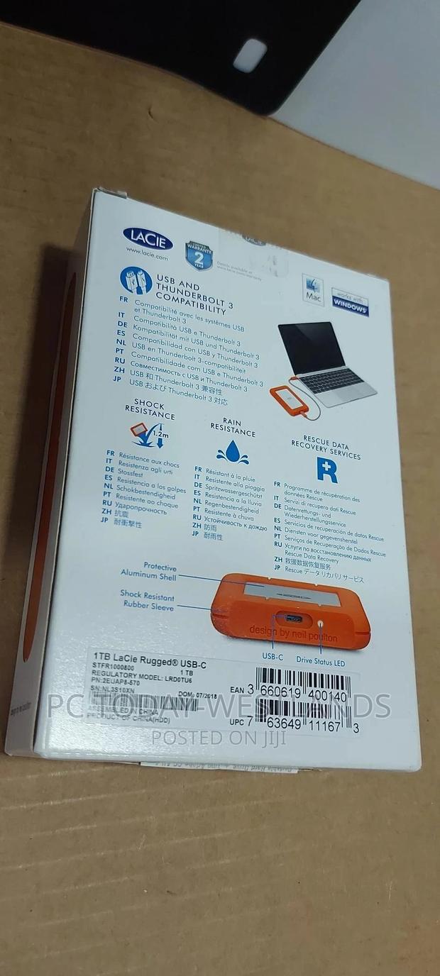 Lacie Rugged USB-C 1TB External Hard Drive Portable HDD USB - thumbnail 2