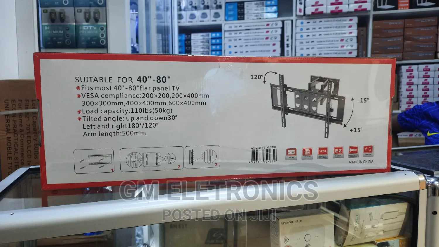 Universal Movable TV Wall Mount for 40"-80".Double Arm.