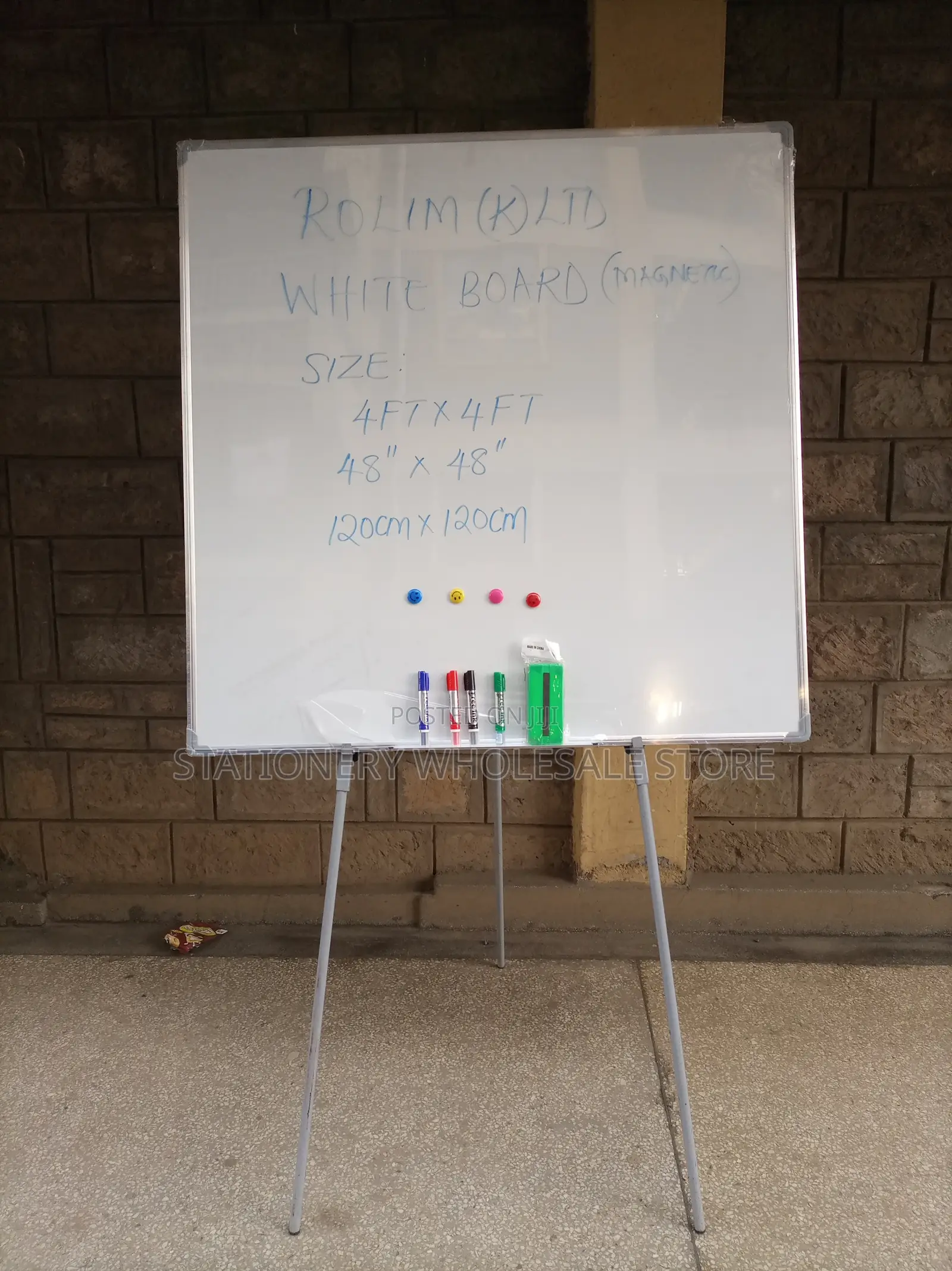 Whiteboard 4ftx4ft + Tripod Stand + 4 Pens + Eraser