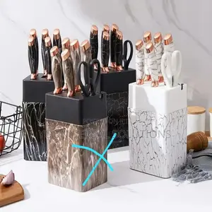 Marble 7pcs Knives +Stand, Cream White and Black.