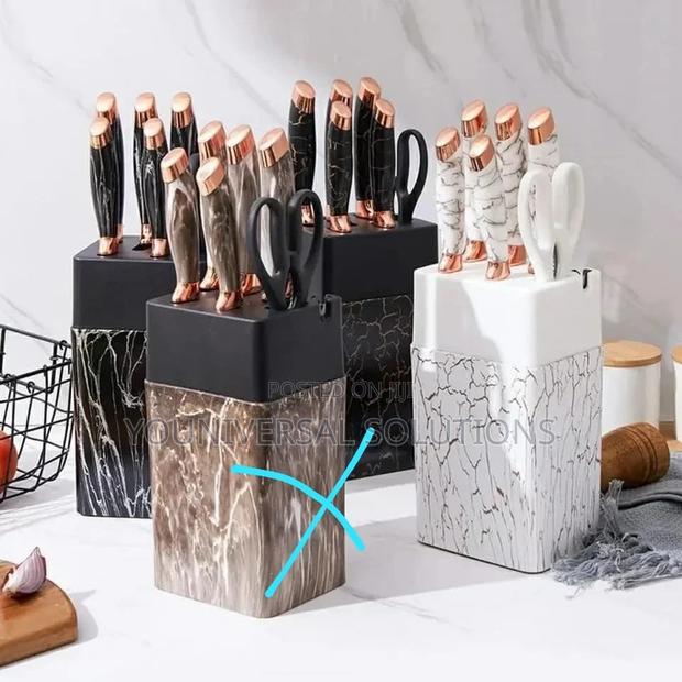 Marble 7pcs Knives +Stand, Cream White and Black.