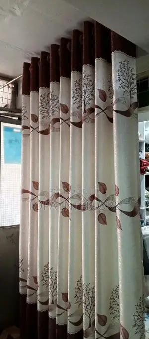 Brown Flowered Window and Door Curtains for House Decor