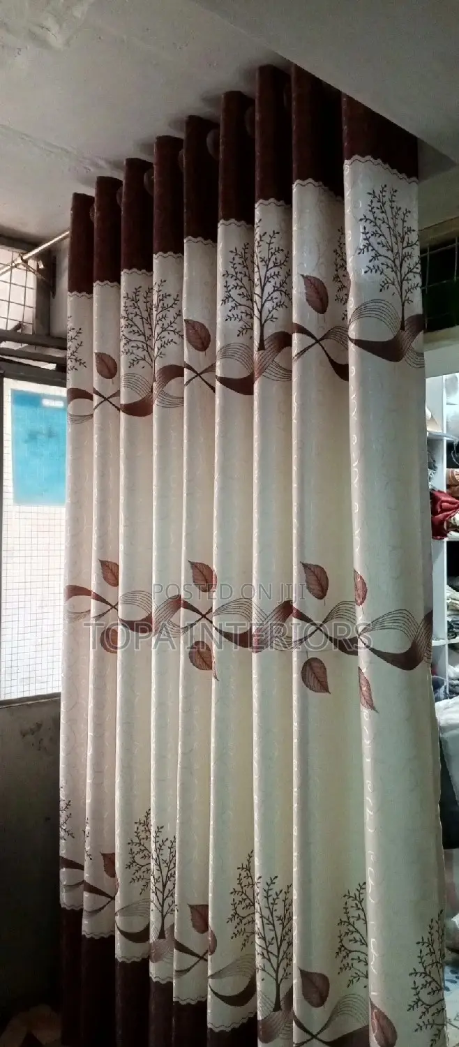 Brown Flowered Window and Door Curtains for House Decor