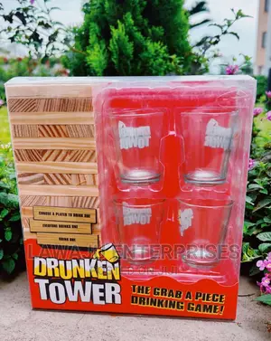 Drunken Jenga Blocks With 4 Shot Glasses