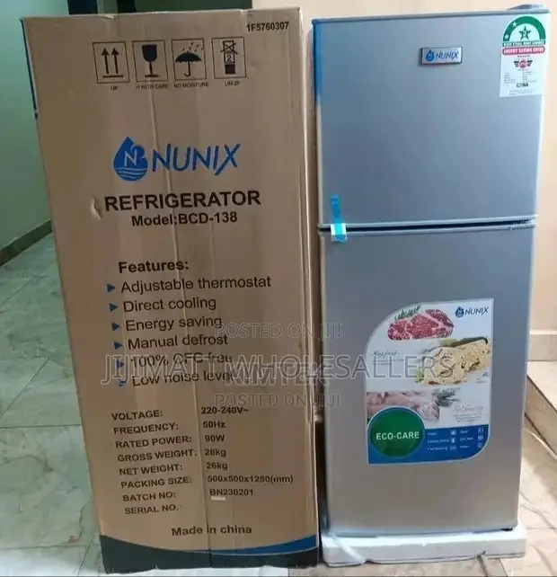Nunix 138L Large Capacity Double Door Refrigerator Silver