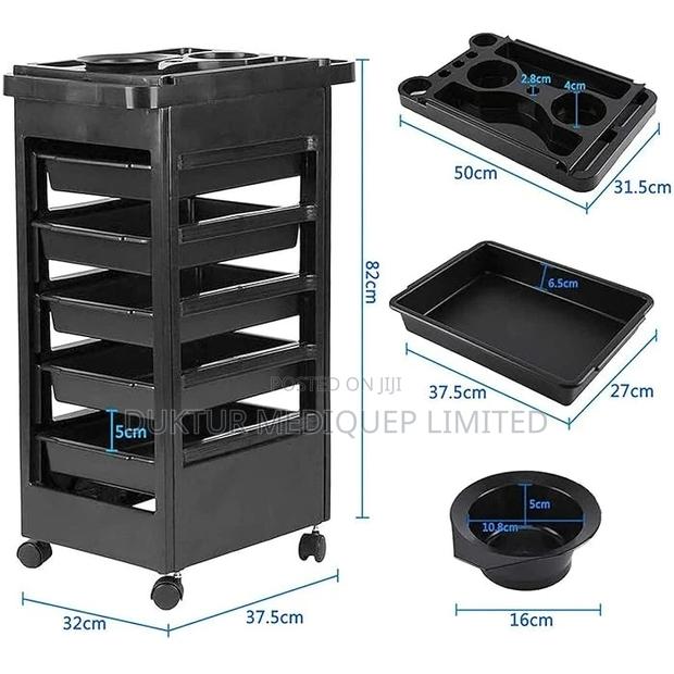 Salon Trolley With Castor Wheels .5 Drawers +1top+1 Bowl