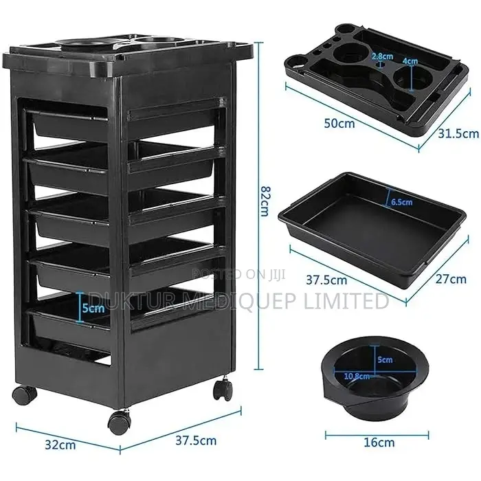 Salon Trolley With Castor Wheels .5 Drawers +1top+1 Bowl