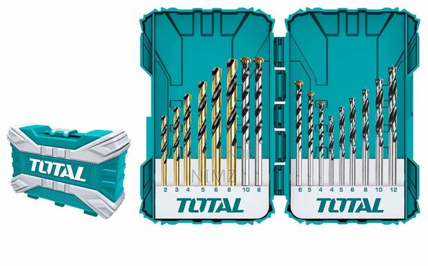 TOTAL 16PCS Metal, Concret and Wood Drill Bits Set